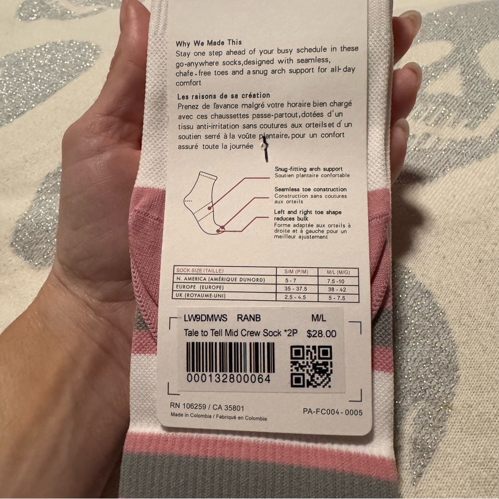 lululemon athletica White and Light Blue Athletic mid crew Socks, 2 pairs m/l - Picture 2 of 2